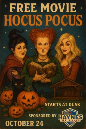 Free Movie Night, Under the Stars featuring Hocus Pocus, Sponsored by Haynes Insurance