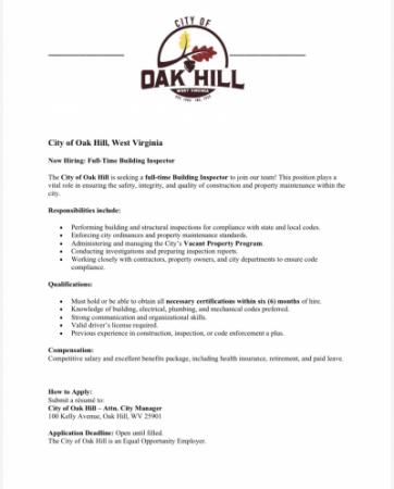 Full-Time Building Inspector 25’