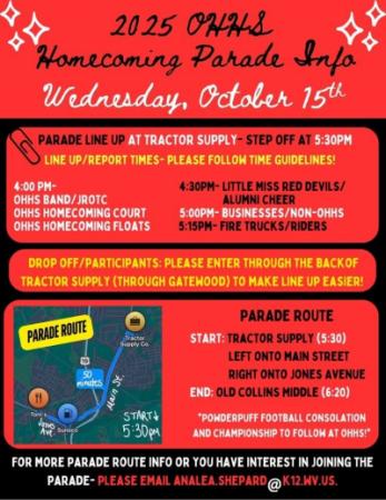 OHHS Parade Flyer- Route & Schedule
